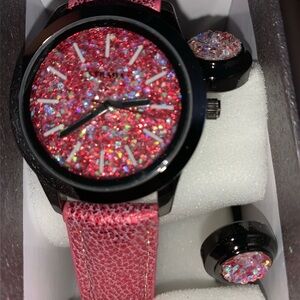 STRADA Women’s Watch and Bracelet Set Japanese Movement Hot Pink